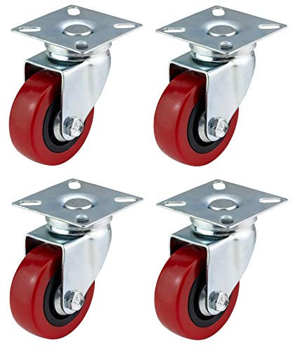 Ruedas giratorias Bulldog Castors de poliuretano (PU) con frenos de 50 mm, en color rojo, material resistente, para muebles, aparatos y equipos ruedas, carga máxima 150 kg por juego