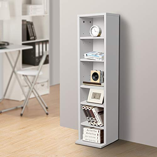 Dotcom Living DVD Storage Tower Rack CD Unit Shelf Organizer Archive Wood White - 6 Compartments, Holds 90-100 CDs, Wall Mounted, MDF Material