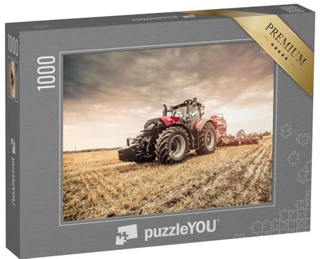 puzzleYOU: Puzzle 1000 Teile „Roter Traktor bei der Feldarbeit“ – aus der Puzzle-Kollektion Fahrzeuge, Traktoren, Landwirtschaft