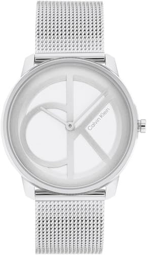 Calvin Klein Analog Quarzuhr Für Männer und Frauen Kollektion Iconic MESH - 35MM mit Silbernes Edelstahl-Mesh-Gliederarmband - 25200032