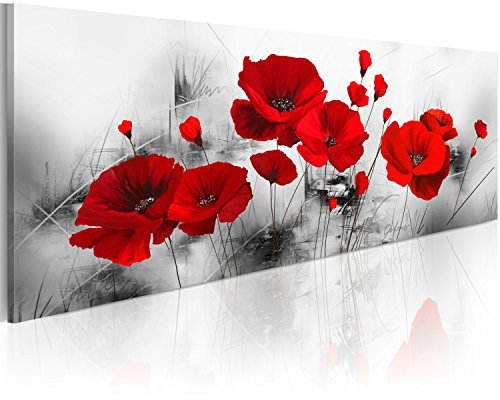 B&D XXL - Tableau Acoustique Nature 120x40 cm 1 Partie - Décoration Isolation Phonique Bureau Chambre Panneau Insonorisant Impression sur Toile - Fleurs Coquelicots Rouge b-A-0339-b-a