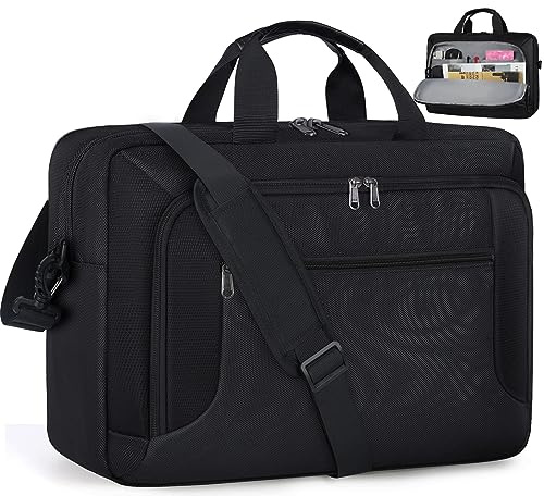 Laptop Bag 17.3 Inch Laptop Briefcase Large Waterproof Laptop Case for Men Women Business Office Work Computer Bag 17 Inch Adjustable Shoulder Messenger Bag, Black