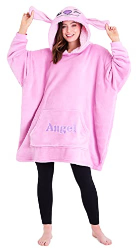 Disney Stitch Sweat Plaid Femme, Portable Couverture Polaire avec Manches, Oversize Sweat Capuche Chaude et Confortable pour Adultes Ados (Rose Angel, Taille Unique)