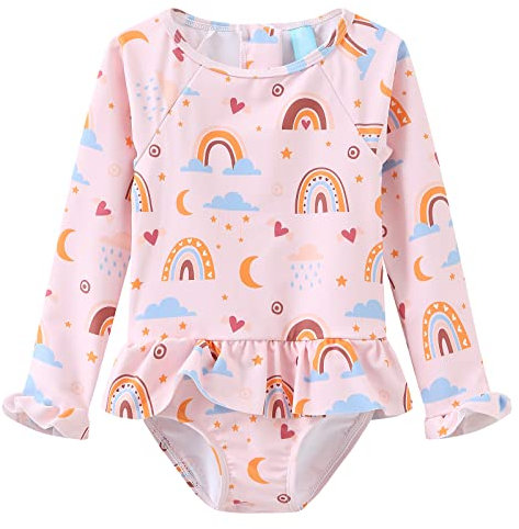 Baby Badeanzug Mädchen Langarm Kinder Einteiliger Sonnenschutz Bademode Schwimmanzug Rashguard 62 68/6-12 Monate 12M