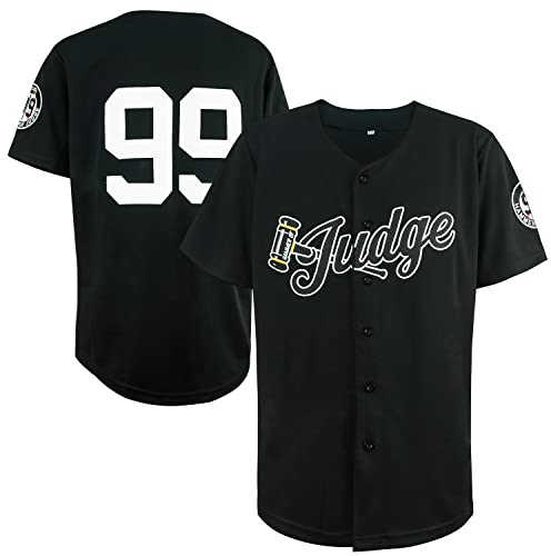 Hammer of Judge Men's 99 Baseball Jersey Embroidered Patches Sewn Black Jersey(L, Black)