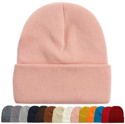 ZOORON 1&2 Packs Beanie for Men Women Men's Beanie Hat Acrylic Knit Cuff Beanie Cap Slouchy Knit Skull Cap Warm Winter hat Pink