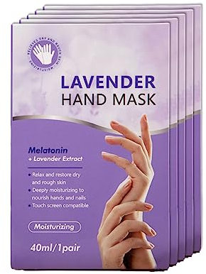 Guantes Hidratantes para Manos Secos, 5 Pares Mascarilla para Manos & Uñas Reparadores & Relajantes - Reparación de Piel áspera, Nutritiva hidratante Cuidado de Manos, Lavanda