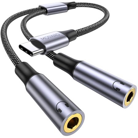 MOSWAG Audio Y Kabel Klinke 3.5 mm Splitter, USB C Klinke Splitter Kopfhörer Aux Adapter Audio Y Kabel kompatibel mit iPhone 16 Pro Max/16 Plus,Pixel 8 7 6 Pro 5,Galaxy S24 S23 S22 A33 A54