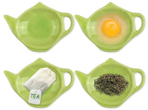 SCSpecial 4 Stück Teekannen förmige Teebeutelhalter Teabag Untersetzer Gewürzschälchen für Sauce und Dessert (Green)