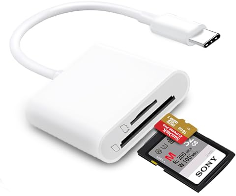 USB C SD Card Reader for iPhone 15/16/17, Dual Card Slots Micro SD Card Reader USB C Support SD and TF Memory Card Adapter, Trail Camera Viewer Memory Card Reader for iPhone 17/iPad/MacBook