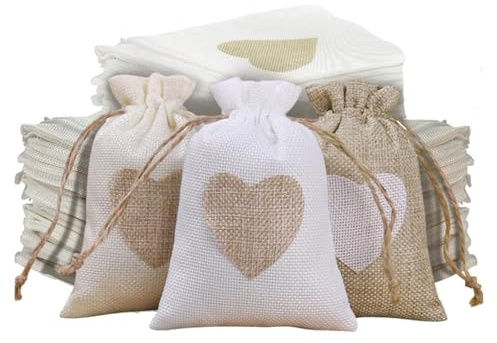 Sacs En Toile De Jute 10x8 Cm Petit Sac En Lin Avec Cœur Pochon Tissu Pour Bijoux Paquet De 30 Sacs De Jute Pour Anniversaires, Mariages, Cadeaux Publicitaires, Savons