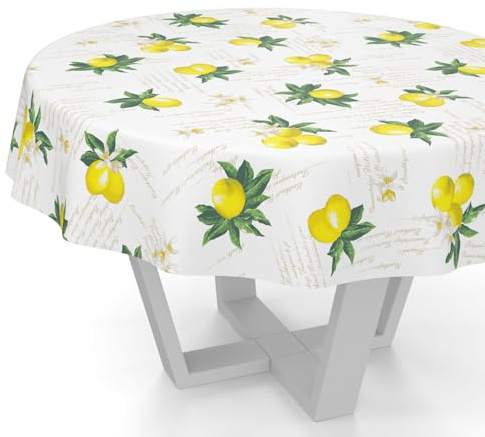 Wachstuchtischdecke Wachstuch Tischdecke abwaschbar Wachstischdecke Gartentischdecke Rund Oval Eckig Rund 120cm Schnittkante Zitronen