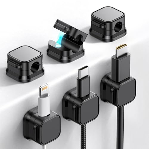HoneyHolly Organizador Cables, Paquete de 6 Cable Management, Autoadhesivos, Soporte Magnético para Cables de Carga, Organizador de Cables para Escritorio, Mesita de Noche, USB, HDMI y Audio