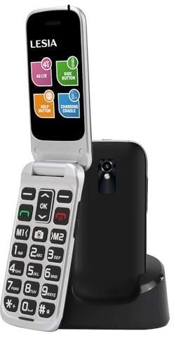 LESIA Téléphone Portable Senior Débloqué à Clapet, 4G LTE Telephone Portable pour Personnes âgées avec Grandes Touches Bouton SOS Haut-Parleur de Boîte Batterie 1300mAh Flip Seniors