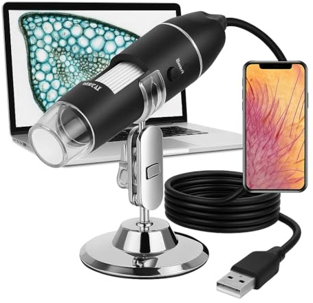 1600x digitalt USB-mikroskop med justerbar LED-lampa, kompatibel med Windows och Mac, foto- och videokamera, student, laboratorium, elektronik, botanik med mera