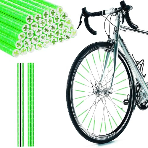 36Pcs Reflective Spoke Covers for Bicycle, 360° Visibility 2.9Inch Bike Spoke Reflectors for Night Riding, Bike Wheel Reflector Tube Reflective Spokes Skins Wheel Decoration Reflectors （Green）