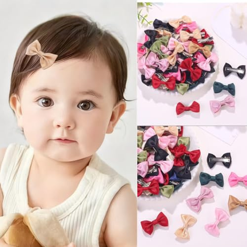 Adorable Mini Toddler Girls Hair Clips Bow,10pcs Assorted Color 1.5inch Handmade Bowknot with Non Slip Barrettes for Kids 2-8Years,Bangs Clip Accessories