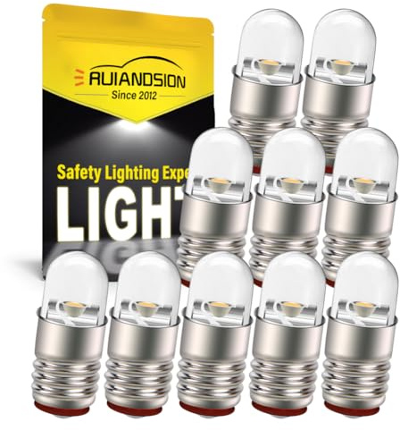 Ruiandsion Lampadina LED E5, luce bianca calda, 6 V, E5, E5,5, con base a vite, per luci Modle Train (confezione da 10)