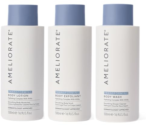 AMELIORATE Smooth Skin Supersize Bundle | Includes Transforming Body Lotion, Exfoliant & Wash in 500ml Supersizes | For KP, Dry Skin & Razor Bumps | Supports Skin's Natural Moisture Barrier