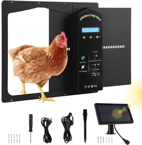 ISOISL Automatisk kycklinglucka Solar, elektrisk kycklinglucka, automatisk kycklingstalldörr, kycklingdörr med ljussensor, LCD-skärm, timer, fjärrkontroll, intelligent klämskydd