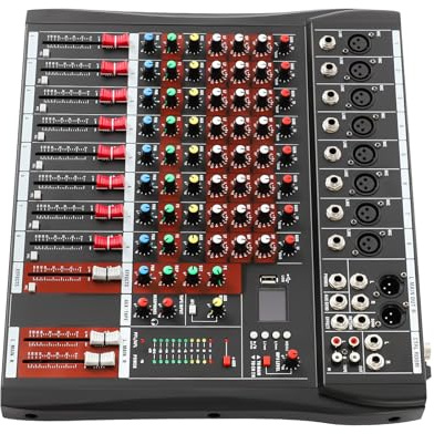 Mixer professionale a 8 canali, mixer audio, mixer audio professionale a 8 canali, mixer con Bluetooth, indicatore LED, alimentazione phantom da 48 V, alloggiamento in metallo, colore nero
