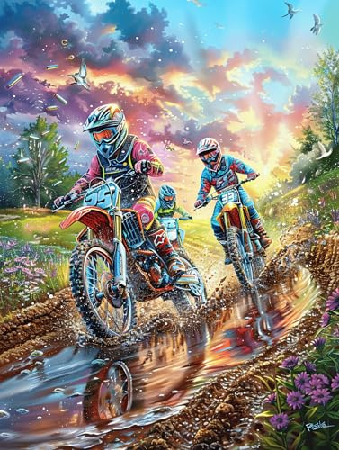 Pilotos de Motocross en el Paisaje de montaña Puzzle 300 Piezas Maquetas Construir 3D Detalladas Mitos fantásticoss Rompecabezas Educativo para Familia Aliviar Estrés Estera Portátil Moderno 300 PCS