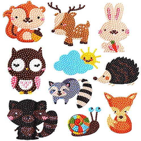 Amacoam Kit Pittura Diamante 5D per Bambini Diamond Painting Animali Stickers Bricolage Pittura Diamante Arte Diamante Puzzle Sticker per Notebook, Tazza, Telefono 10 Pezzi