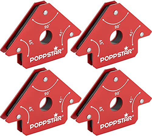 Poppstar Schweißmagnet (Schweißwinkel Haftkraft 11,3 kg - 45/90/135°), 4 Stück, rot