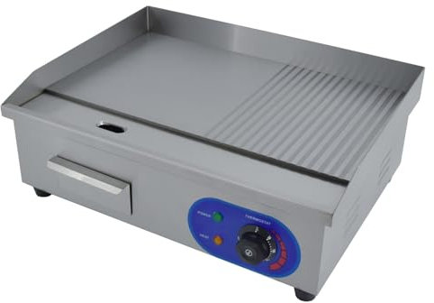TAIMIKO Electric Griddle, Commercial Countertop Stainless Steel Hot Plate for Kitchen Grill, 3KW Power for Fried Pans for Burger, Bacon, Egg, and More (Half Flat)