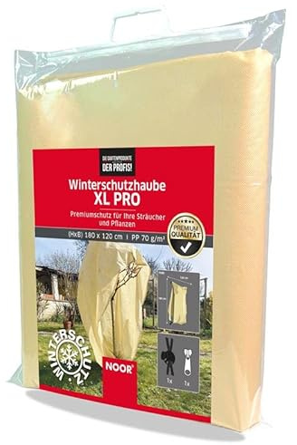 NOOR Winterschutzhaube PRO XL - Frostschutz Wintervlies für Topf- & Kübelpflanzen - atmungsaktiv, Wasser- & lichtdurchlässig - mit Zugband und Reißverschluss - Beige 180x120 cm