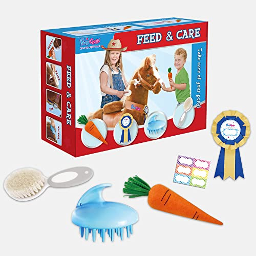 PonyCycle Cheval Poney Jouet Nourriture & Soins Kit Toilettage, 5 pcs Set. BrosseToilettage, Pet Brosse, Carotte, Sticker, Étiquette de Nom pour Garçons et Filles, Convient au Modèle U et Modèle K
