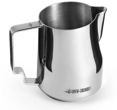 MHW-3BOMBER Milk Frothing Pitcher 450ml/15.2oz Milk Frother Cup Espresso Steaming Pitcher Stainless Steel Milk Frother Cup Barista Latte Art Round Spout Milk Jug P6001S