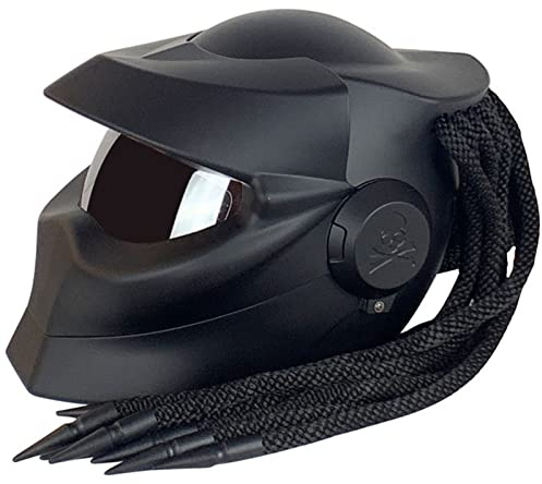 Motorrad-Integralhelm Front-klapphelm Mit Sonnenblende Zöpfe Warnlichter ECE-Zulassung Personalisierte Motorradhelme Männer Frauen Erwachsene Offroad Cruiser Chopper Matt Black,XL