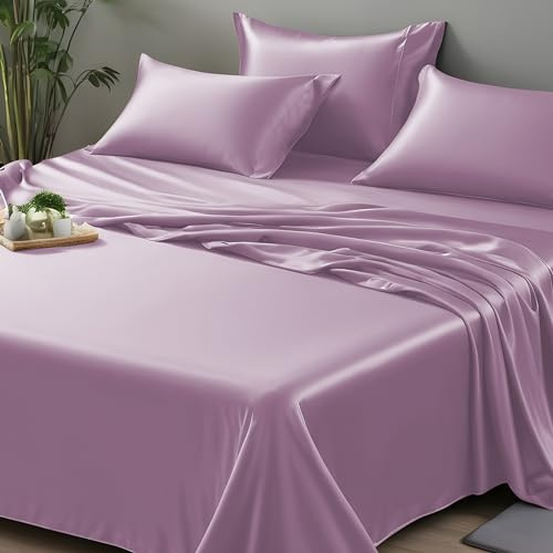 LINENWALAS Organic Vegan Bamboo Flat Sheet Only, Softest, Silky Cool Bamboo Bedding Only Flat Bed Sheet King Size Luxury Flat Sheet Perfect for Skin (108x108 Inches, Lilac)