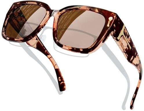 KANASTAL Maculati Occhiali da Sole Marroni Chiare Donna Polarizzati Leopardati Sovrapponibili Uomo UV400 Quadrati Montatura Tartarugati Retrò Classici Sunglasses over Glasses -Chiari Marrone