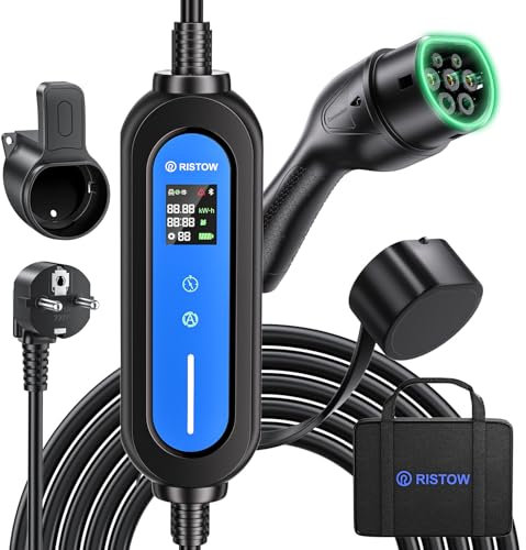 Ristow Typ 2 Ladekabel Schuko 3,6 kW, EV Ladekabel Elektroauto Typ 2 Schuko Umschaltbare Strom 6A/8A/10A/13A/16A, IP66 Wasserdicht 5.5M mit Tragetasche für alle Elektrofahrzeuge & Plug-in-Hybrid-Autos