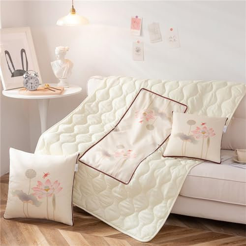 Hixingo Reisedecke und Kissen 2 in 1, Reisedecke mit Kissen Set Multifunktionale Reise Decke und Kissen 2 in 1 Weichem Flugzeug Verwandlungskissen für Urlaub, Camping (40 * 40cm,Lotusblume Blatt)