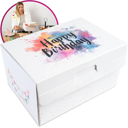 Konfetti-Geschenkbox Geburtstag I Unvergessliche Überraschung garantiert I Hohe Qualität I Ideale Verpackung für Geschenk L20,5xT14xH11cm I wiederverwendbar, Geburtstagsgeschenk mit Füllmaterial