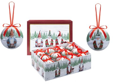 VFM e-Store - Christmas Bauble Decoration Hanging Tree Stocking Filler Xmas Present Celebration Festive Winter Ornaments - 12 Piece 7. 5cm Bauble Set Santa Gonk