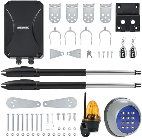 CO-Z Dual Swing Gate Opener Kit, Electric Gate Opener for Doors up to 300kg*2 5.5m, Driveway Home Garden Gate Opening System for Double Gates with Remote Controls & Warning Light & Wireless Keypad