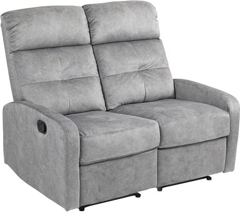 HOMCOM Fernsehsessel Relaxsessel mit Liegefunktion, 2 Sitzer Sofa TV-Sessel mit Taschenfederkern, Zweisitzer Kinosessel mit Fußablage für Wohnzimmer, Schlafzimmer, Grau