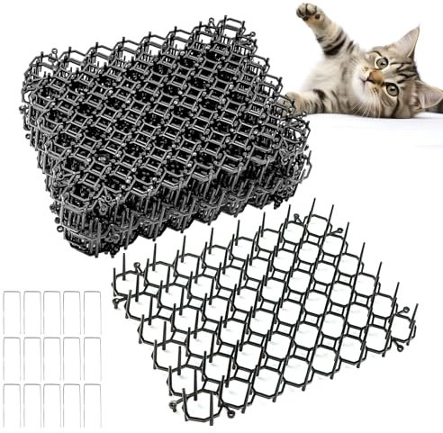 15 grilles à épines Contre Les Chats 20x15cm, Noir Tapis Anti-Chats avec Pointes & ancrage dans la Terre, Flexible et découpable comme Ceinture de Dissuasion pour Les Chat dans Le Jardin, sur Le BALC