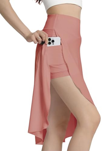 Bezioner Byxkjol Dam Midi Sportkjolar Lång Padelkjol Tenniskläder Golf med shorts och fickor, Rosa, L