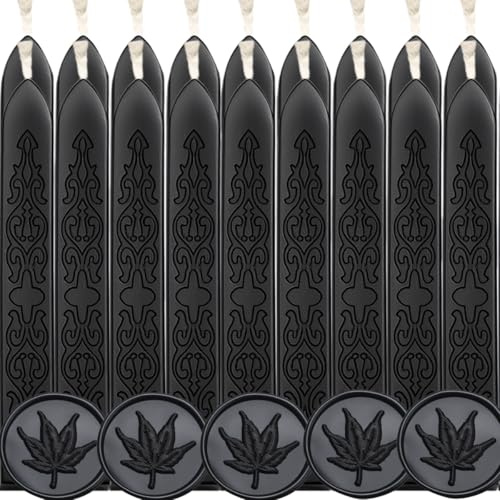 Atopbb 14Pcs Sealing Wax Sticks, Vintage Totem Fire Manuscript Flashing Black Wax Seal Sticks with Wicks, Sealing Wax for WaxSeal Stamp(14, Black)