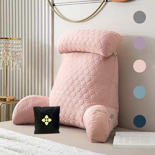 Almohada terapéutica de lectura con reposabrazos, cómodo cojín de apoyo lumbar para cama, soporte lumbar con funda lavable y bolsillo, ideal para leer, jugar y relajarse