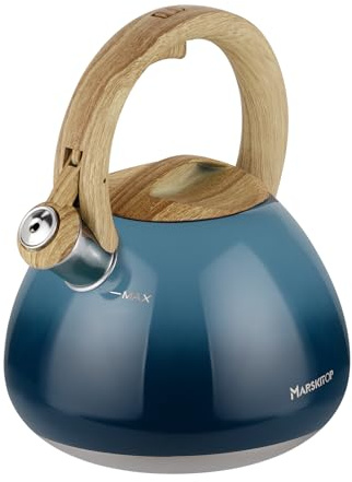 MARSKITOP Tea Kettle Stovetop Whistling, 2.6 Quart Tea Pot for Stove, Food Grade Stainless Steel Teapot for Stovetop with Anti-Hot Handle, Suitable for All Heat Sources, Blue