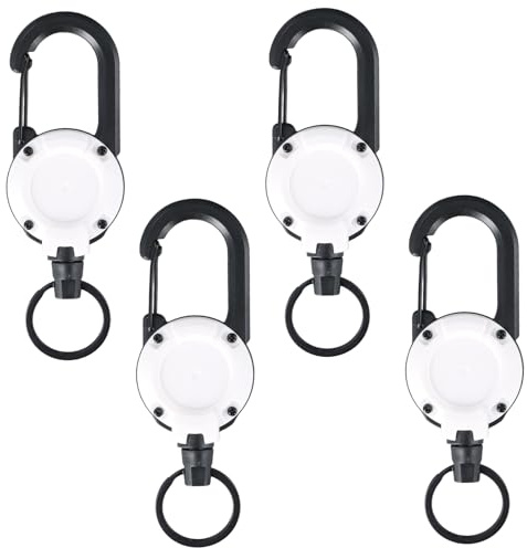4 PCS Llavero Retráctil Extensible, llaveros Extensibles con Cuerda de Acero de 70 cm, Llavero Retráctil con Mosquetón para Soporte de Tarjeta ID (blanco)