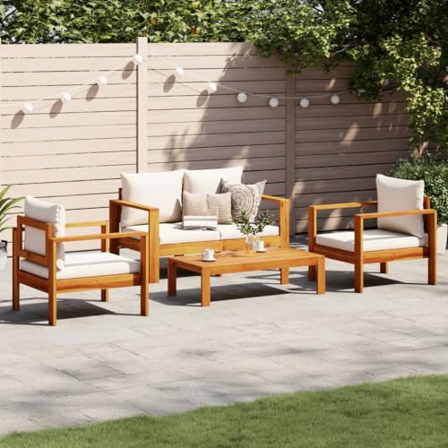 KKHOMEI Juego de muebles de jardín de madera para balcón, juego de muebles de terraza, muebles de salón, muebles de exterior, balcón, juego para 4 personas, color crema, 4 piezas, tipo 10