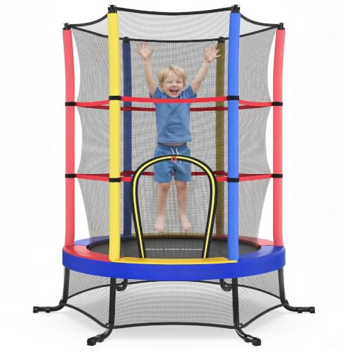SONGMICS Trampoline pour Enfants, Diamètre 174 cm, avec Filets de Protection, Coussins de Sécurité, Mini Trampoline Fitness, Cadre en Acier, pour Intérieur, Extérieur, Jardin, Multicolore STR050X101