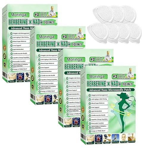 frhdss 4 Scatole Moringa Berberina X Nad Cerotti,Cerotti Patch Avanzato Nano Microneedle Cerotti Dimagranti Naturali per Tutti i Tipi di Corpo, Ideale per Uomo e Donna